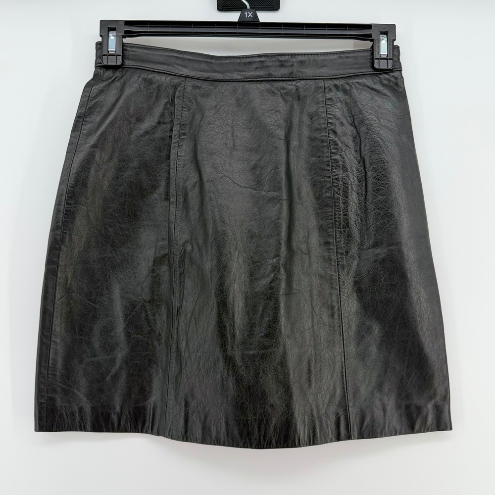 Vintage Bermans Black Leather Skirt Womens 12 Fully Lined Y2K Minimalist Midi